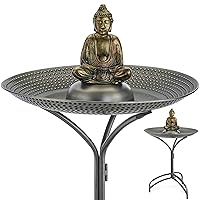 Good Directions Free Standing Pewter Copper Tranquility Bird Bath with Buddha Statue for Outside Backyard, Outdoor, Patio, Garden, Birdbath Feeder Gift for Bird Lovers Watchers, Large 20
