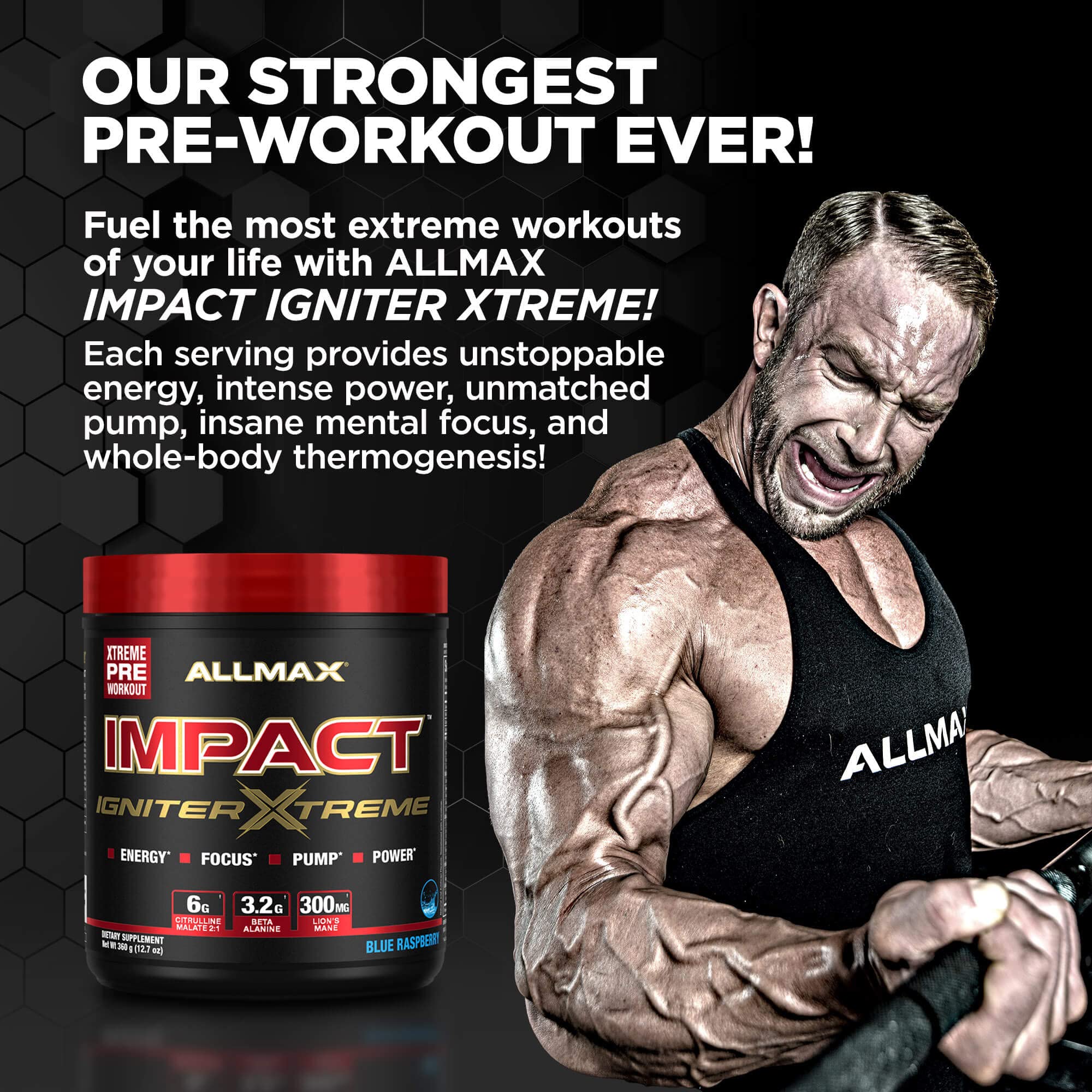 ALLMAX Impact IGNITER Xtreme, Pineapple Mango - 360 g - Pre-Workout Formula - Improves Energy, Focus, Pumps & Power - with Citrulline Malate & Beta Alanine - Up to 40 Servings