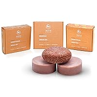 Two Argan Oil Conditioner Bars and One Argan Oil Shampoo Bar for All Hair Types - 100% Natural and Vegan, Eco Friendly, Plastic Free