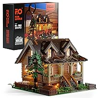 FUNWHOLE Wood-Cabin Building Set with LED Lights - Construction Building Model Set 2097 PCS for Teen and Adults with LED Lighting Kit
