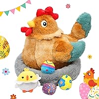 Hopearl Easter Plush Toy Chicken with 3 Eggs and 1 Chick in her Tummy Hen in Henhouse Stuffed Farm Animal Mommy and Babies Playset Cute Eggs Hunting Easter Festival Gift for Kids Girls Boys, 14''