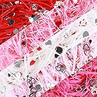 Valentine's Day Shreded Craft Paper Filler,11.6oz Red Pink Raffia Paper Grass with Heart Confetti for Gift Box Filler Basket Stuffer Valentine's Day Packaging Supply