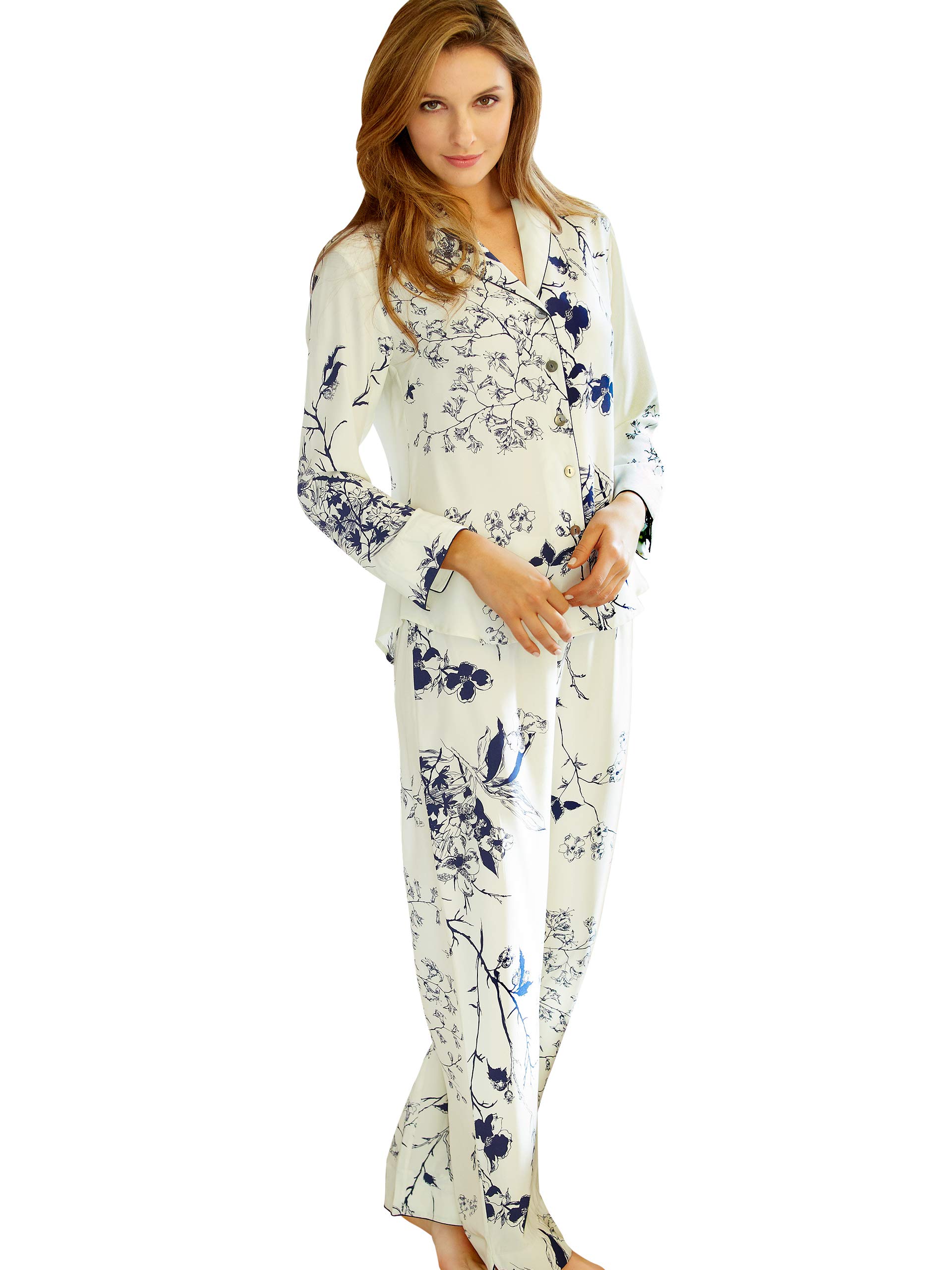 Julianna Rae Women's 100% Mulberry Silk Pajama Set, Relaxed Fit PJs, Natalya Collection
