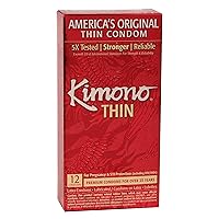 Kimono Thin Condoms, Snug Fit for Performance-Enhancing Feeling, Natural Latex Condoms, Vegan-Friendly, No Latex Odor - Enhanced Sensitivity - Pack of 12
