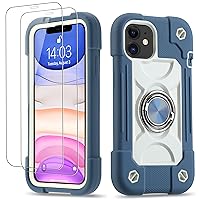 for iPhone 11 Case 6.1 Inch with Ring Stand, with 2 Pack Glass Screen Protector ，Heavy-Duty Shockproof Rugged Military Grade Cover with Magnetic Car Mount for iPhone 11 (Felicia Blue)