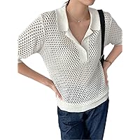 Womens Summer Tops Sexy Casual T Shirts for Women Polo Neck Pointelle Knit Top