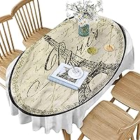 Paris Polyester Oval Tablecloth,Vintage Sign Famous Landmark Pattern Printed Washable Table Cloth Cover,52x70 Inch Oval,for Holiday Home Christmas Party Picnic