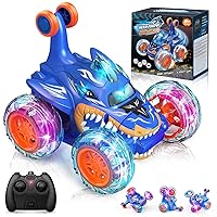 RC Car Toys for Boys 3+: Shark Remote Control Stunt Cars for 4 5 6 7 8 Year Old Boy Easter Birthday Gift 360° Twister with Lights Outdoor Toy Stocking Stuffers for Kids Age 4-8 Toddler Monster Truck
