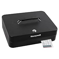 Honeywell Safes & Door Locks - Deluxe Small Cash Box with Removable Money Tray - Storage Under Tray & 8 Coin Slots - Durable Metal Safe with Key Lock - Saving Money Lock Box - Black, 0. 23 CU - 6113