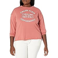 Calvin Klein Performance Women's Plus Size Emblem Calvin Klein Logo Long Sleeve Raw Hem Pullover