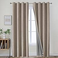 Joydeco Blackout 108 Inch Curtains 2 Panels Set, Extra Long Linen Room Darkening Curtains for Bedroom, Thermal Insulated Textured Drapes for Living Room (52x108 inch,Linen)