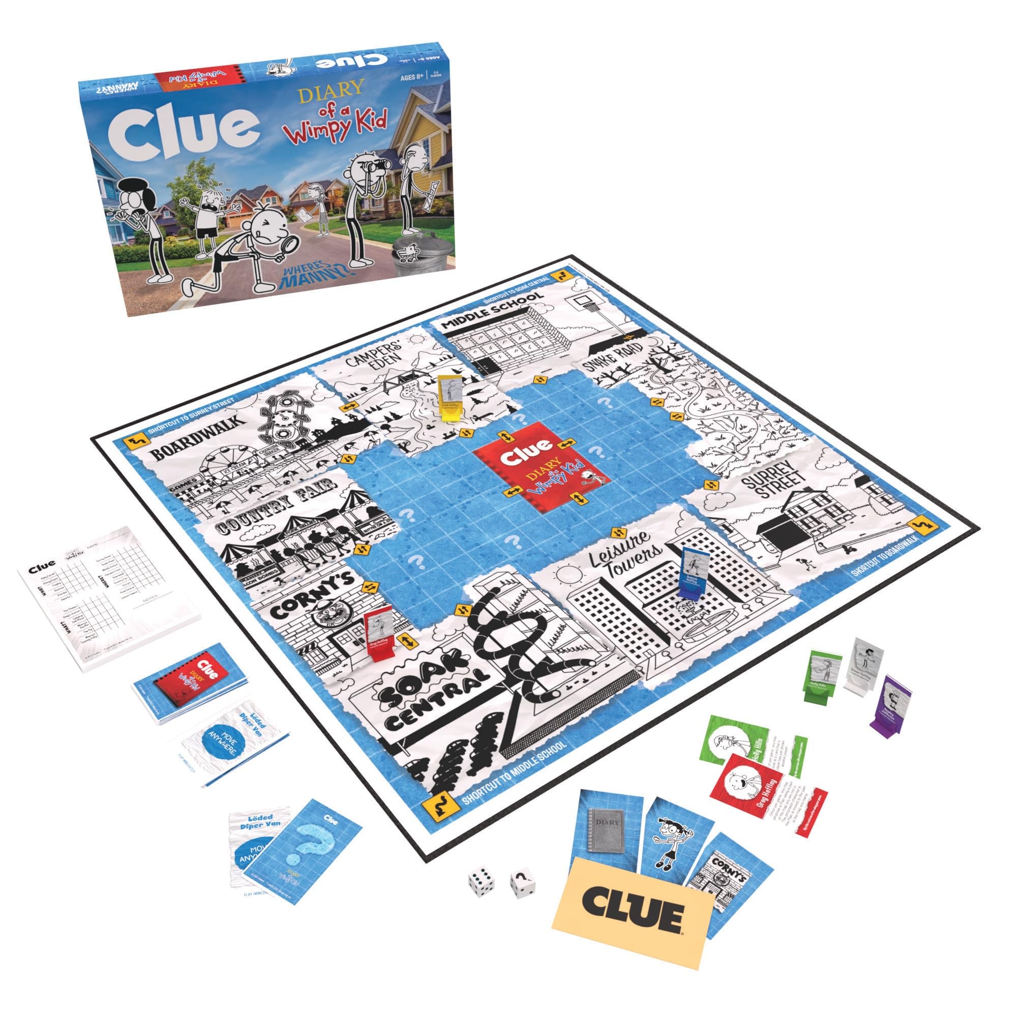 CLUE: Diary of a Wimpy Kid | Solve the Mystery in This Collectible Clue Game Featuring Characters & Locations from the Popular Book Series Diary of a Wimpy Kid | Officially-Licensed Diary of a Wimpy