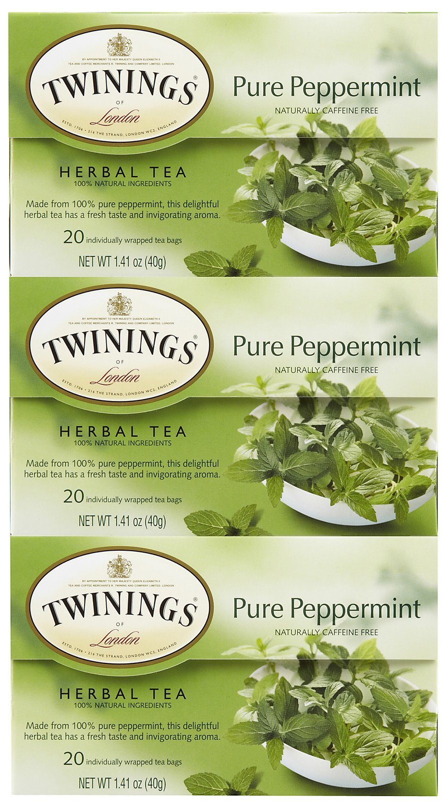 Twining Tea Pure Peppermint Herbal Tea, 20 ct, 3 pk