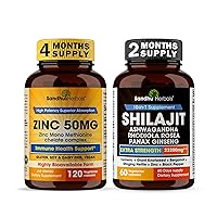 Sandhu Herbals Zinc 50 mg & Shilajit Pure Himalayan 23200mg All in 1 Supplement | Supports Immune, Natural Energy, Overall Wellness| Made in USA