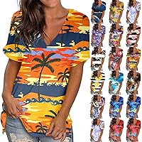 DASAYO Womens V Neck Tops Loose Fit Summer 2023 Casual Tshirt Tunic Fashion Beach Hawaiian Shirts Blouses Holiday Outfits