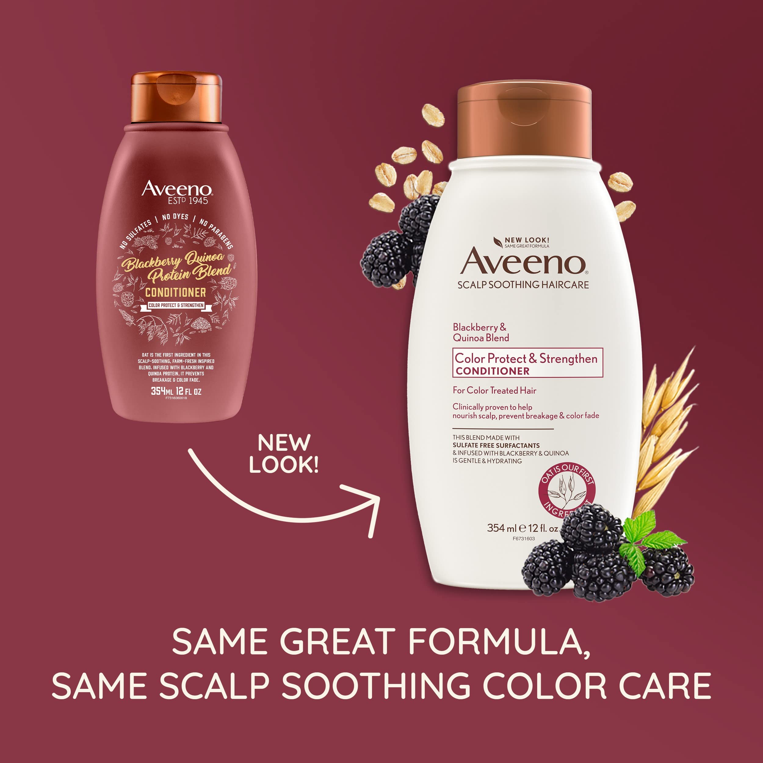 Aveeno Blackberry Quinoa Protein Blend Sulfate-Free Conditioner for Color-Treated Hair Protection, Daily Strengthening & Moisturizing Conditioner, Paraben & Dye-Free, 12 Fl Oz