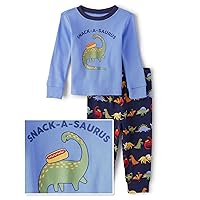 The Children's Place baby boys Snackasaurus Long Sleeve Top and Pants Snug Fit 100% Cotton 2 Piece Pajama Sleepwear Set