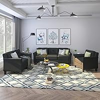 UBGO Living Room Furniture Piece Set Including 3-Seater, Loveseat Chair,Button Tufted Back Comforty Sofas & Couches with Sturdy Metal Legs, 1+2+3 Seat, Black-B