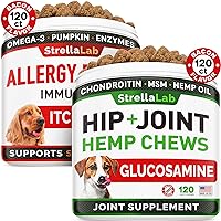 Allergy Relief + Hemp + Glucosamine for Dogs Bundle - Itchy Skin Treatment + Hip Joint Pain Relief - Omega 3 + Chondroitin, MSM - Itchy Skin, Shedding + Advanced Mobility - 240ct - Made in USA