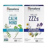 Himalaya Hello Calm Mind with Bacopa for Relaxation, Focus and Concentration & Hello ZZZs with Melatonin for Sleep Support, 60 Capsules Each - Bundle
