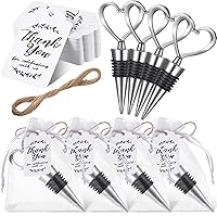 30 Pcs Heart Shape Wine Stoppers Love Wine Bottle Stopper silver Champagne Beer Bottle Stopper 50 Pcs White Kraft Labels 30 Pcs Sheer Bags with String for Wedding Gift Valentine's Day Decorations