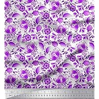 Soimoi Polyester Crepe Purple Fabric - by The Yard - 42 Inch Wide - Dot, Leaves & Floral Artistic Fusion Fabric - Playful Fusion with Dots, Leaves, and Artistic Florals Printed Fabric
