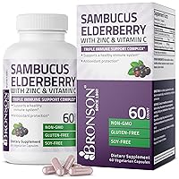 Bronson Sambucus Elderberry with Zinc & Vitamin C Triple Immune Support Complex Immune & Antioxidant Protection, Non-GMO, 60 Vegetarian Capsules