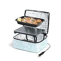 HOTLOGIC Mini Portable Electric Lunch Box Food Heater - Innovative Food Warmer and Heated Lunch Box for Adults Car/Home - Easily Cook, Reheat, and Keep Your Food Warm - Aquafloral (12V)