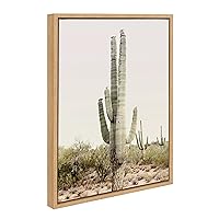 Kate and Laurel Sylvie Sunrise Cactus Framed Canvas Wall Art by Amy Peterson Art Studio, 18x24 Natural, Modern Botanical Cactus Plant Art for Wall