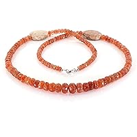 Natural Sunstone Faceted Rondelle Gemstone long Necklace with 925 sterling silver lock, birthday gift for her, anniversary, Halloween.