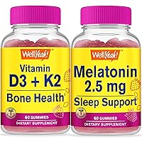Vitamin D3 + K2 + Melatonin 2.5mg, Gummies Bundle - Great Tasting, Vitamin Supplement, Gluten Free, GMO Free, Chewable Gummy