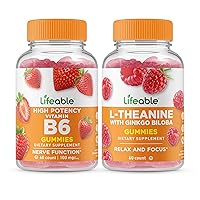 Lifeable Vitamin B6 + L Theanine with Ginkgo Biloba, Gummies Bundle - Great Tasting, Vitamin Supplement, Gluten Free, GMO Free, Chewable Gummy