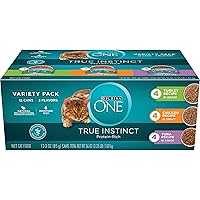 Purina ONE Natural, High Protein Wet Cat Food Variety Pack, True Instinct Turkey, Chicken and Tuna Recipes - (Pack of 2 Packs of 12) 3 oz. Cans