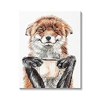 Stupell Industries Happy Fox with Coffee Canvas Wall Art Design by Holly Simental