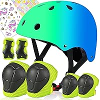 Color Gradient Adjustable Helmet Kids Protective Gear Set Knee Pads for Kids 7-14 Years Cycling Helmet with Knee Pads Elbow Pads Wrist Guards Youth Skateboard Helmet for Kids