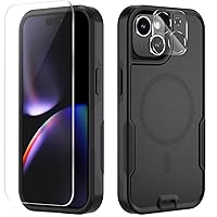 for iPhone 15 Magnetic case [MIL-Grade Drop Tested & with MagSafe] Tempered Glass Screen Protector with Camera Lens Phone Case Cover for Apple iPhone 15 6.1 inch 2023 (Black)