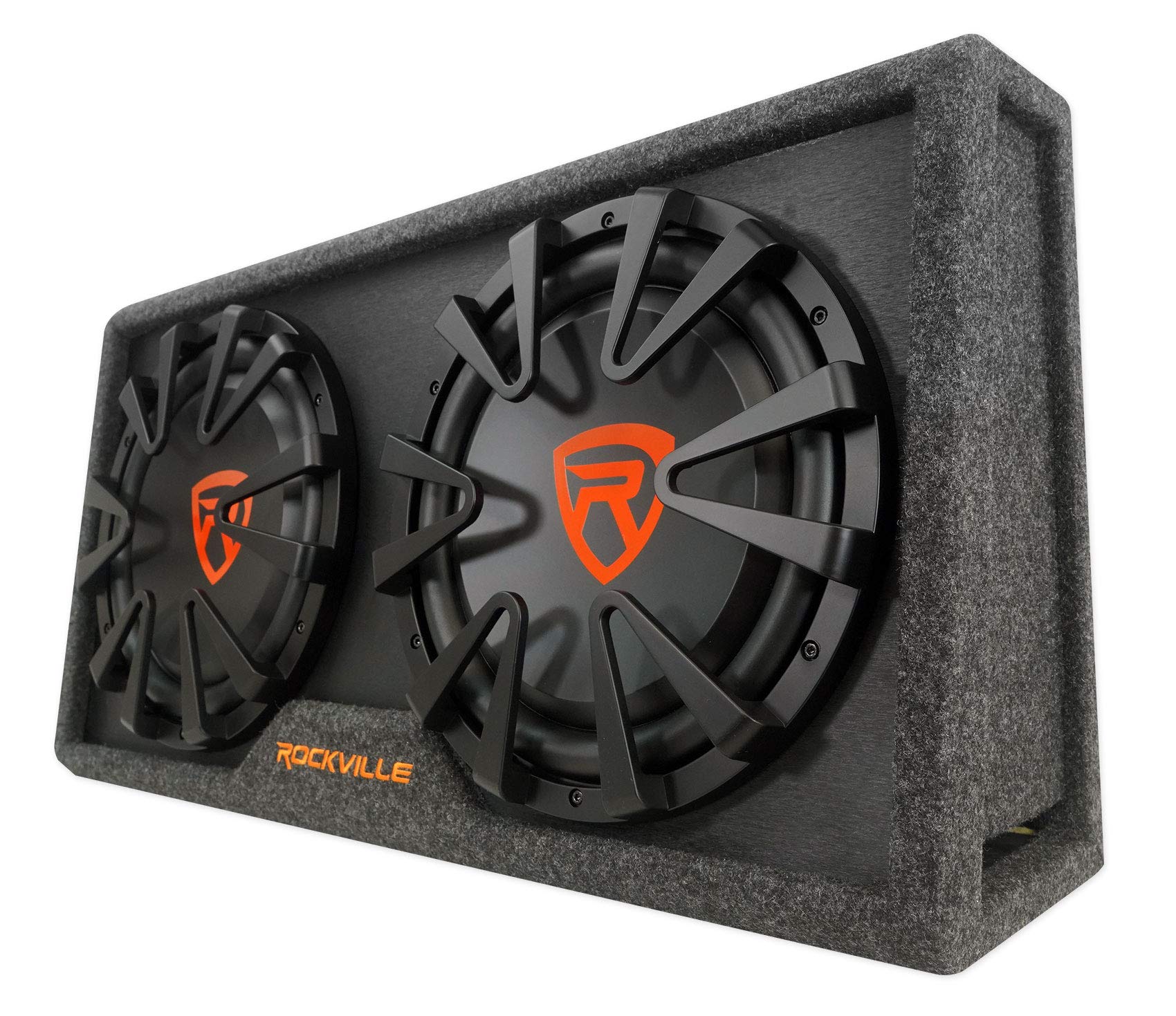 Rockville RG212CA Dual 12 inches Slim Vented Powered Car Subwoofer Enclosure 2000 Watt, Black