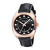 Gucci Swiss Quartz Gold-Tone and Leather Dress Black Men's Watch(Model: YA142407)