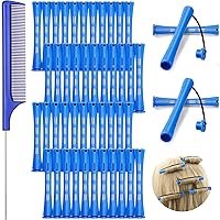 48 Pcs Hair Perm Rods, 0.35 Inches/1 cm Cold Wave Rod, Plastic Perm Rods, Hair Rollers with Steel Tail Comb, Rat Tail Comb, Blue