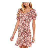 Womens Juniors Printed Puff Sleeves Fit & Flare Dress