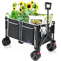 Collapsible Heavy Duty 𝟱𝟬𝟬 𝗟𝗕𝗦 Capacity Wagon Cart with Big Wheels, Foldable Folding Cart Utility Lounge Beach Wagons Carts for Sand