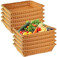 10 Pcs Poly Wicker Woven Bread Basket Imitation Rattan Fruit Basket Tray Stackable Rectangular Food Baskets for Serving Display Storage Kitchen Restaurant Home Vegetable (15.75 x 11.81 x 3.15