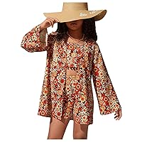 Verdusa Girl's 3 Piece Outfits Fringe Floral Crop Cami Top and Shorts Set with Kimono