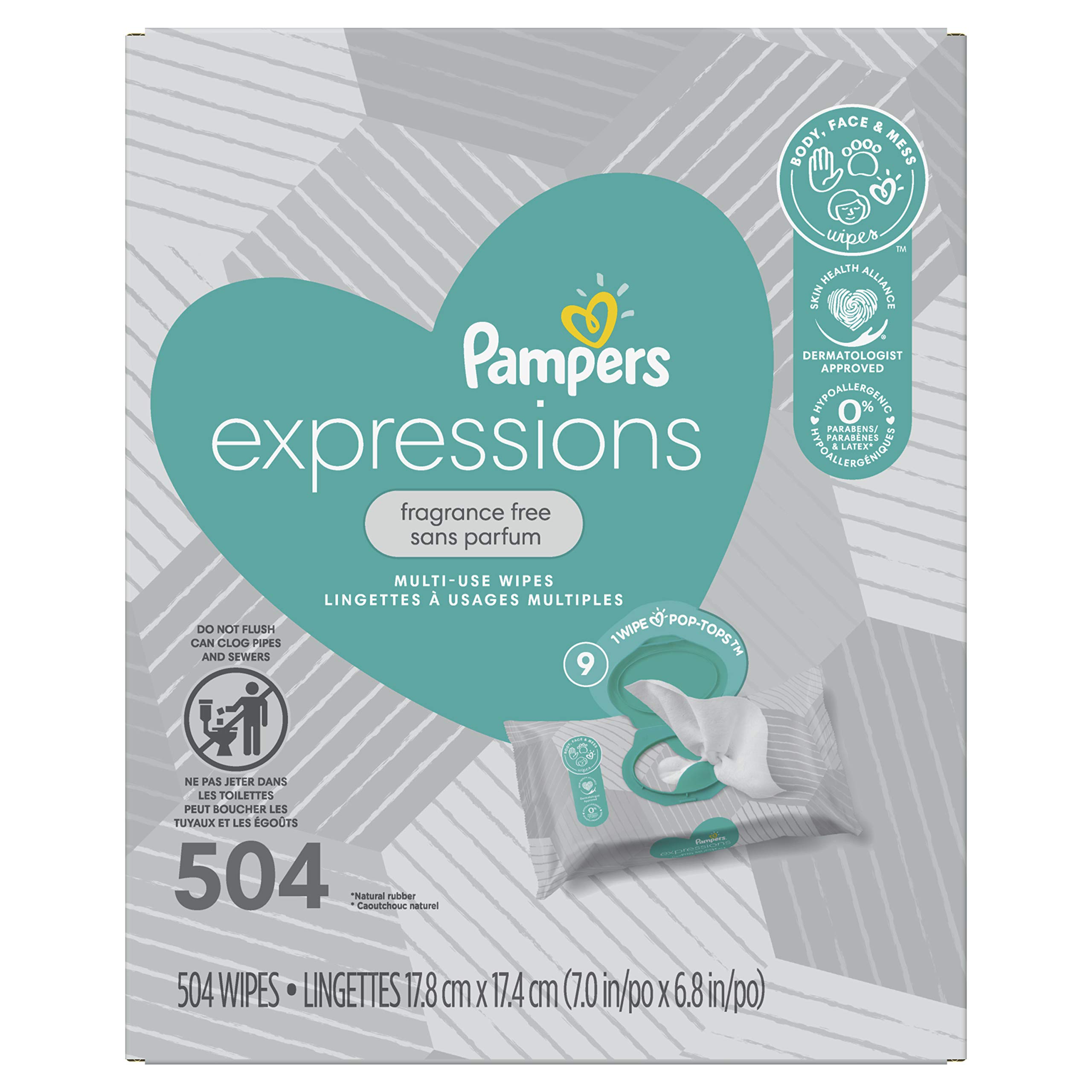 Pampers Baby Wipes Multi-Use Fragrance Free 9X Pop-Top Packs 504 Count
