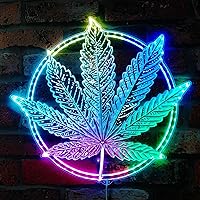 Marijuana Hemp Leaf High Life RGB Dynamic Glam LED Sign - Cut-to-Edge Shape - Smart 3D Wall Decoration - Multicolor Dynamic Lighting st06s44-fnd-i0230-c