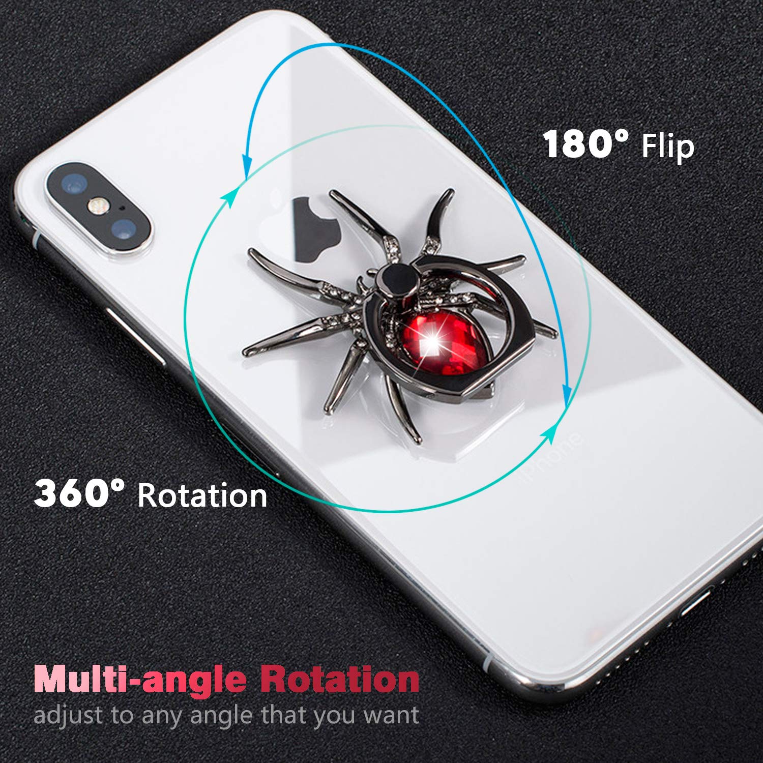 Allengel Phone Ring Holder Stand, 360 Degree Rotation Universal Spider Finger Kickstand with Polished Metal Phone Grip for Cell Phone, Red