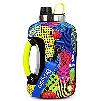 DR.HYDRO 3.2L Gallon Water Bottle with Insulated Storage Sleeve with Straw and Silicon Handle- BPA Free Large Water Bottle/100 oz water jug with Straw, reusable gallon jug for Gym (Green Grunge)