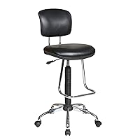 Office Star DC Series Pneumatic Drafting Chair with Vinyl Stool and Back, Heavy Duty Chrome Teardrop Footrest, Black