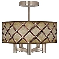 Metal Weave Ava 5-Light Nickel Ceiling Light with Print Shade