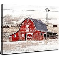 Farmhouse Red Barn Canvas Wall Art for Living Room Country Windmill Landscape Prints Picture Kitchen Decor 24x36 Watercolor Rustic Old Farm Painting Framed Artwork Bedroom Bathroom Home Decoration